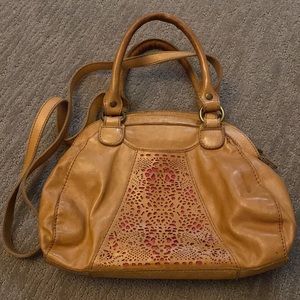 VINTAGE LUCKY BRAND LEATHER CROSSBODY BAG WITH CUTOUT AND PINK INLAY